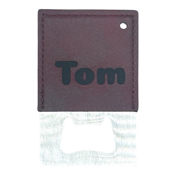 CUSTUM ENGRAVED credit card, Leather/stainless bottle opener MAROON - Picture 2 of 4